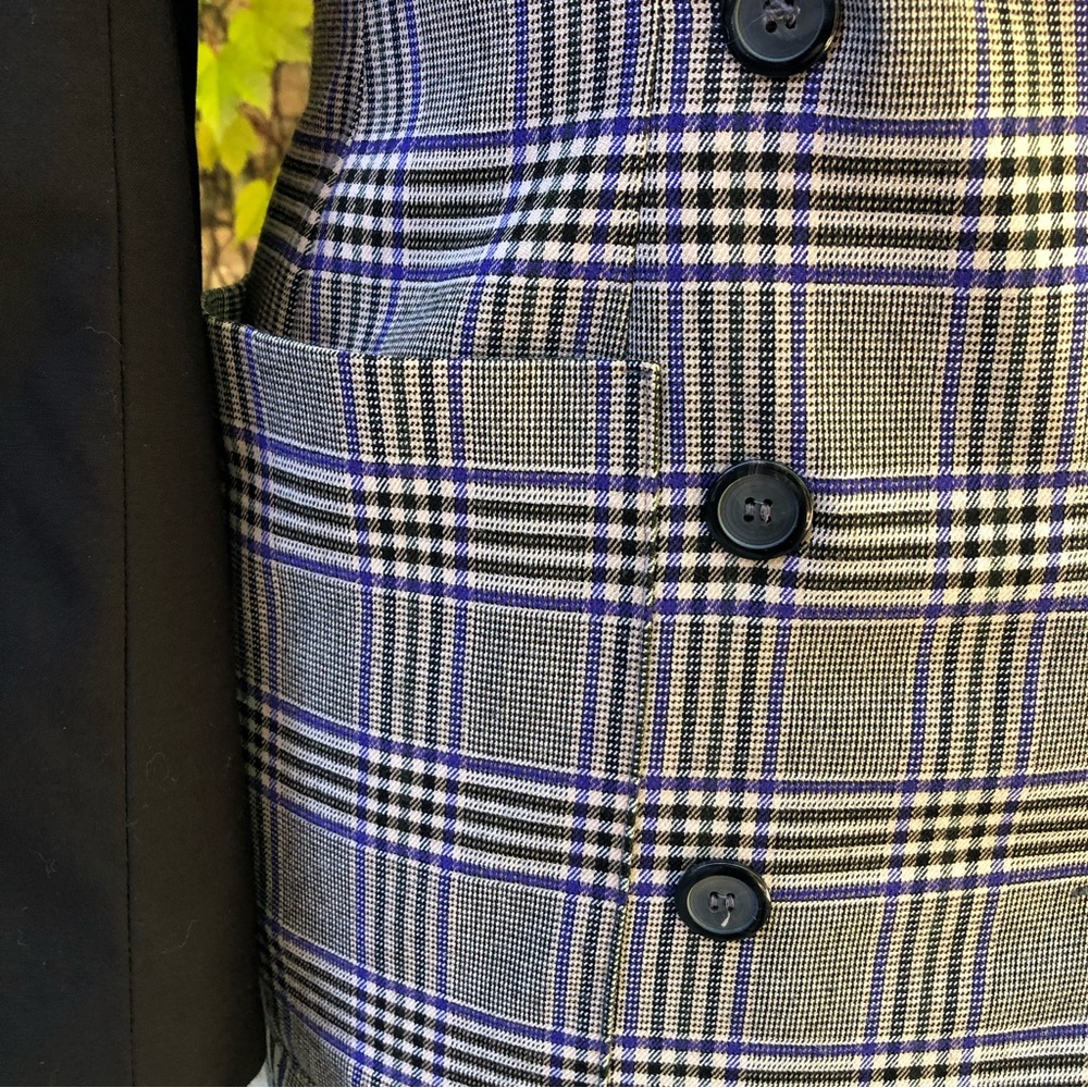 Small/Medium 5/6 Lace Up Fine Wool Jacket Upcycled Plaid Double Breasted Coat - Picture 5 of 8